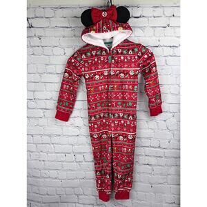 Disney Parks Christmas Holiday One Piece Minnie Mouse Pajama Youth XS Red